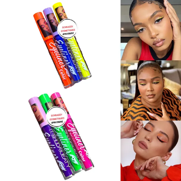 3pcs Neon Eyeliner Eyepencil Trendy Chic Retro Makeup 3pcs Neon Eyeliner Eyepencil Trendy Chic Retro Makeup Cat Eye Winged Eyeliner Neon Colors Eyeshadow MUA Make Up School Artist Photography