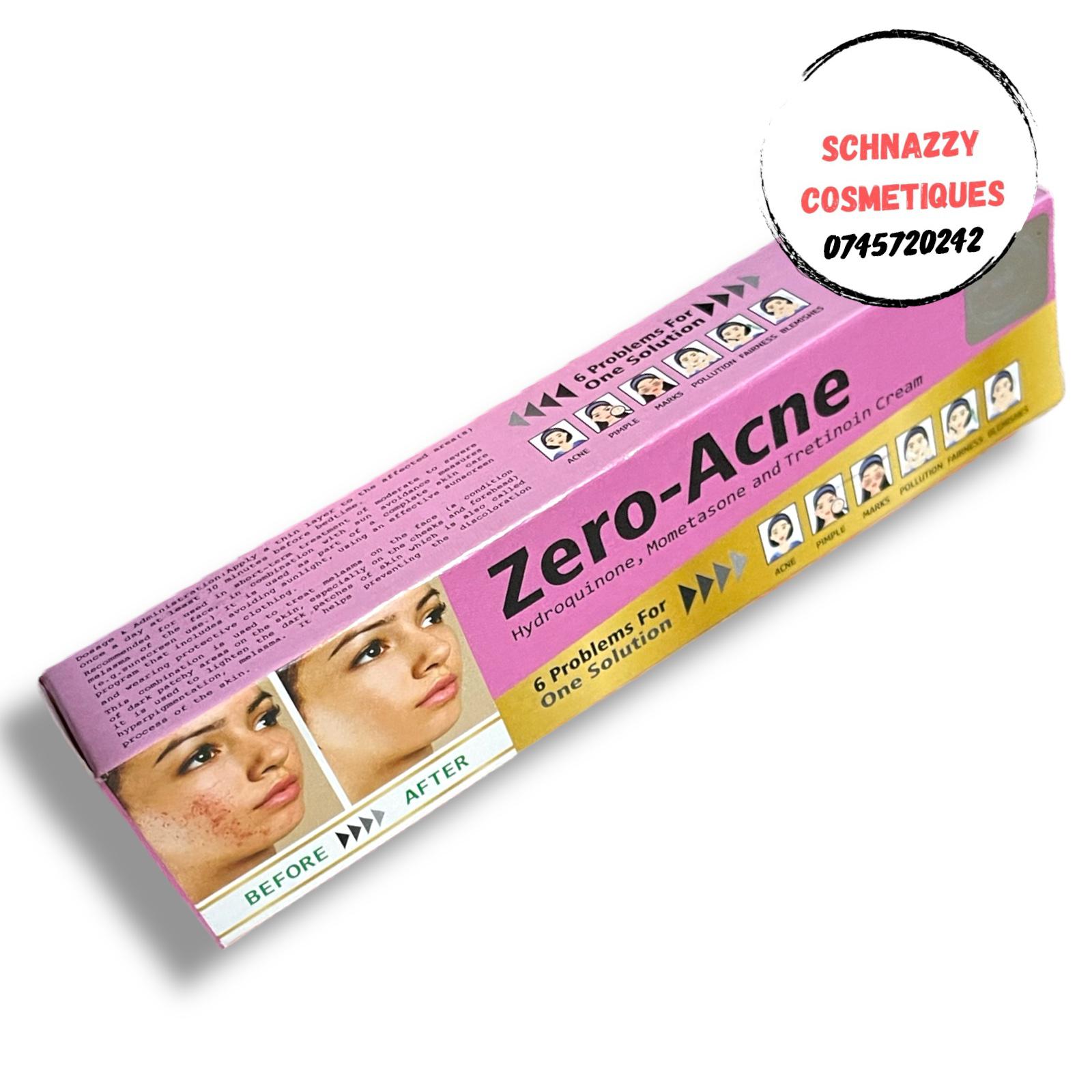 ZERO-ACNE Hydroquinone Mometasone and Tretinoin Cream 6 Problems in 1 Solution : Acne Pimple Marks Pollution Fairness Blemishes 30gms Apply Daily at Bedtime Short Term Treatment Melasma Discolorations