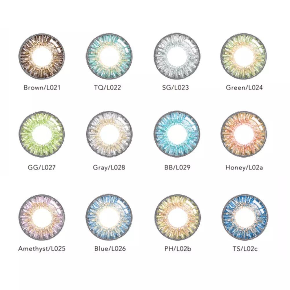 1 Pair Beauty Eye Contact Lens Set (7 Items in Box) Lens Color Blends Eye Contacts (Blue Green Grey Brown Honey Turquoise Amethyst Pure Hazel True Sapphire Sterling Gray Brilliant Blue Gemstone Green)