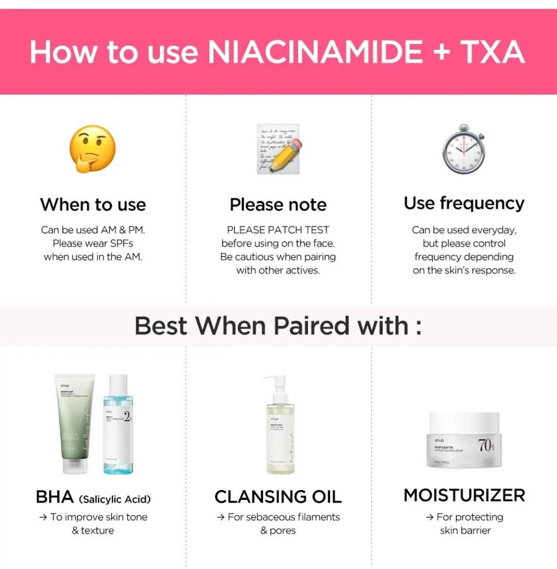ANUA Dark Spot Correcting Serum 10% Niacinamide + 4% Tranexamic Acid and Arbutin for post acne scars, hyperpigmentation and sun spots. Brightens dull skin, even skin tone and minimise enlarged pores