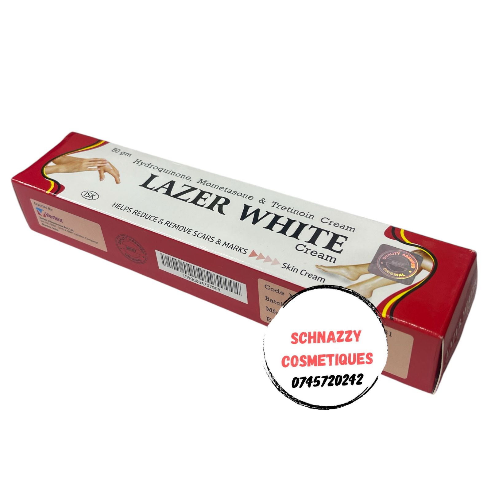 Lazer White Beauty Cream Mometasone Tretinoin 0.025% w/w with Hydroquinone 2% for Spots Scars Hyperpigmentation Dark Circles Undereye Puffiness Wrinkles Lines Blackness Redness Sunburn Brighten Glow