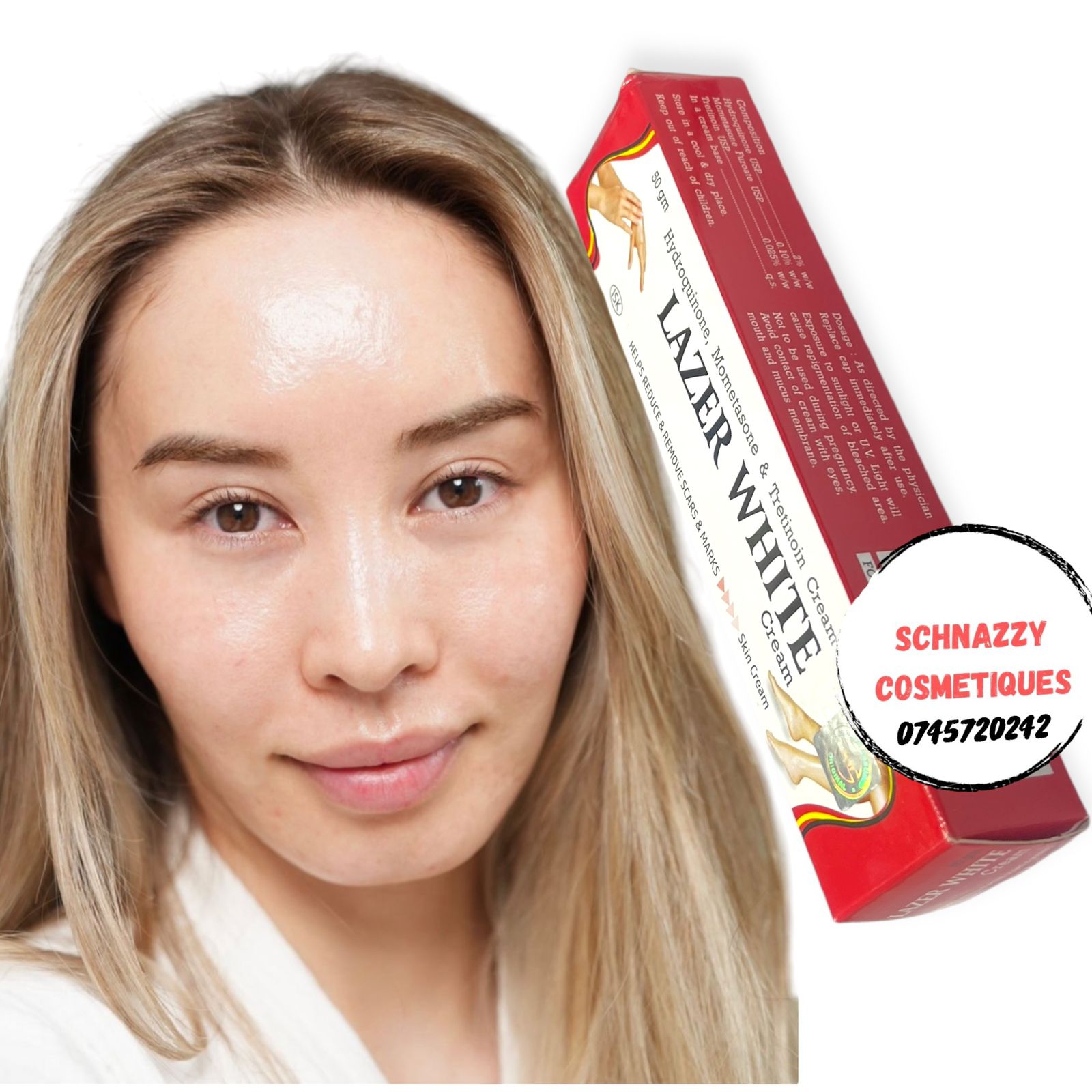 Lazer White Beauty Cream Mometasone Tretinoin 0.025% w/w with Hydroquinone 2% for Spots Scars Hyperpigmentation Dark Circles Undereye Puffiness Wrinkles Lines Blackness Redness Sunburn Brighten Glow