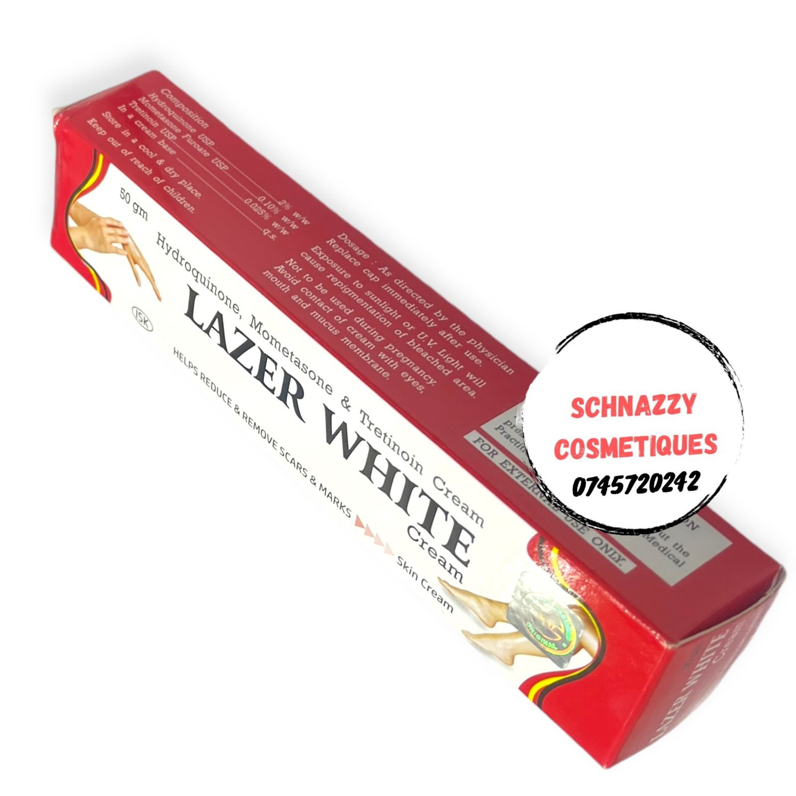 Lazer White Beauty Cream Mometasone Tretinoin 0.025% w/w with Hydroquinone 2% for Spots Scars Hyperpigmentation Dark Circles Undereye Puffiness Wrinkles Lines Blackness Redness Sunburn Brighten Glow