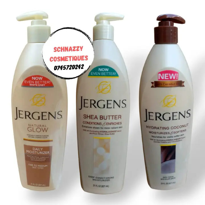 Jergens Body Lotion 621ml ( Age Defying Skin Firming Papaya Honey Soothing Aloe Skin Whitening Care Overnight Repair Natural Glow Daily Moisture Shea Butter Hydrating Coconut)