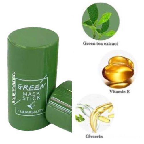 Green Tea Mask Mud Stick Under Eye Blackness Dark Circles Redness Sunburn Antiaging Promote Collagen Skin Clarity Acne Blackhead Smooth Clear Complexion Tighten Pores Clay Stick Mask