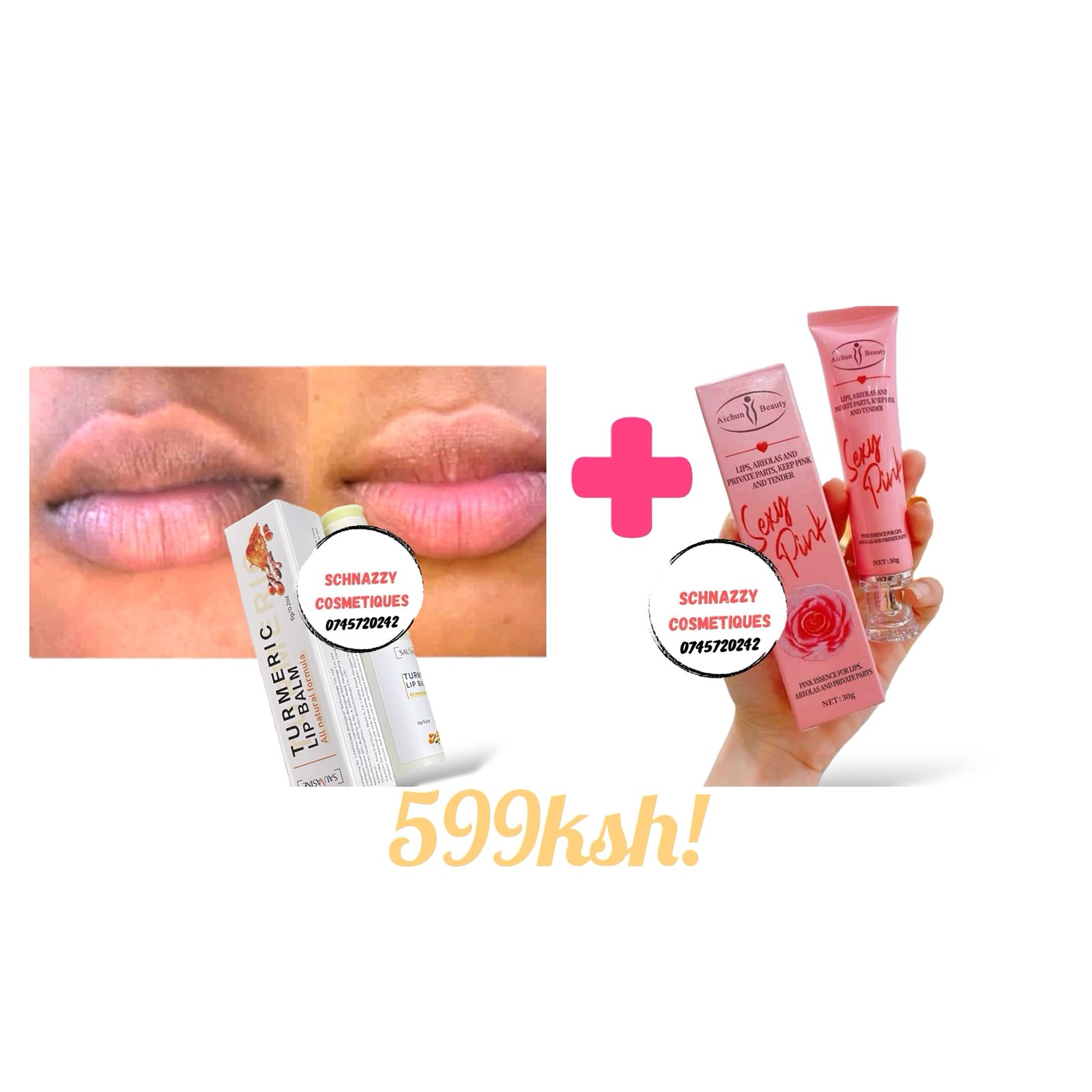 Lip Kit Pink Therapy + Turmeric Corrector Balm Moist Sunprotect Pinkish Healthy Lips Dark Lip Blemish Discoloration Treat Pigmentation, Dry Dull Cracked Chapped Lips Soft Nourished Healing Relieves