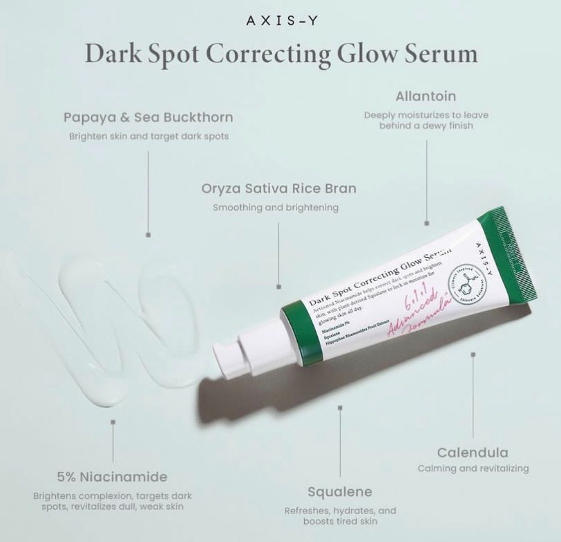AXIS-Y Dark Spot Correcting Glow Activated Niacinamide Treats Hyperpigmentation Brightens Improves Uneven Skin Tone Squalane to Retain Skin Moisture ( AXIS Y CREAM AXIS Y SERUM)