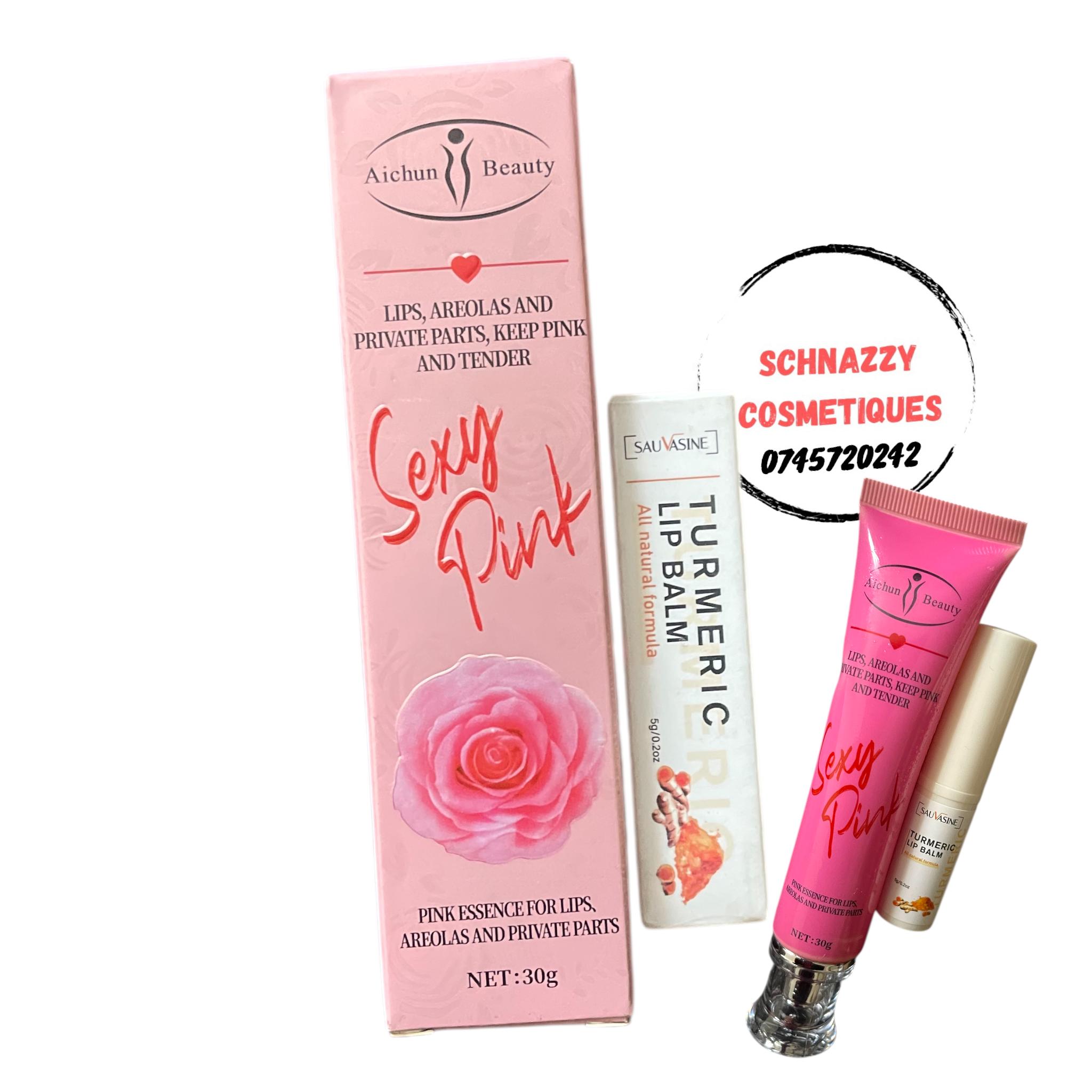 Lip Kit Pink Therapy + Turmeric Corrector Balm Moist Sunprotect Pinkish Healthy Lips Dark Lip Blemish Discoloration Treat Pigmentation, Dry Dull Cracked Chapped Lips Soft Nourished Healing Relieves