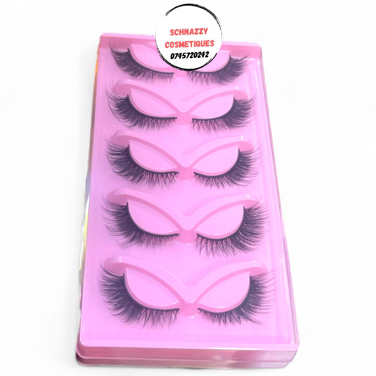 5 Pairs Reusable Cluster Mink Cat Eye Eyelashes Self Adhesive Lash Strip (Glue Needed) Light As Air