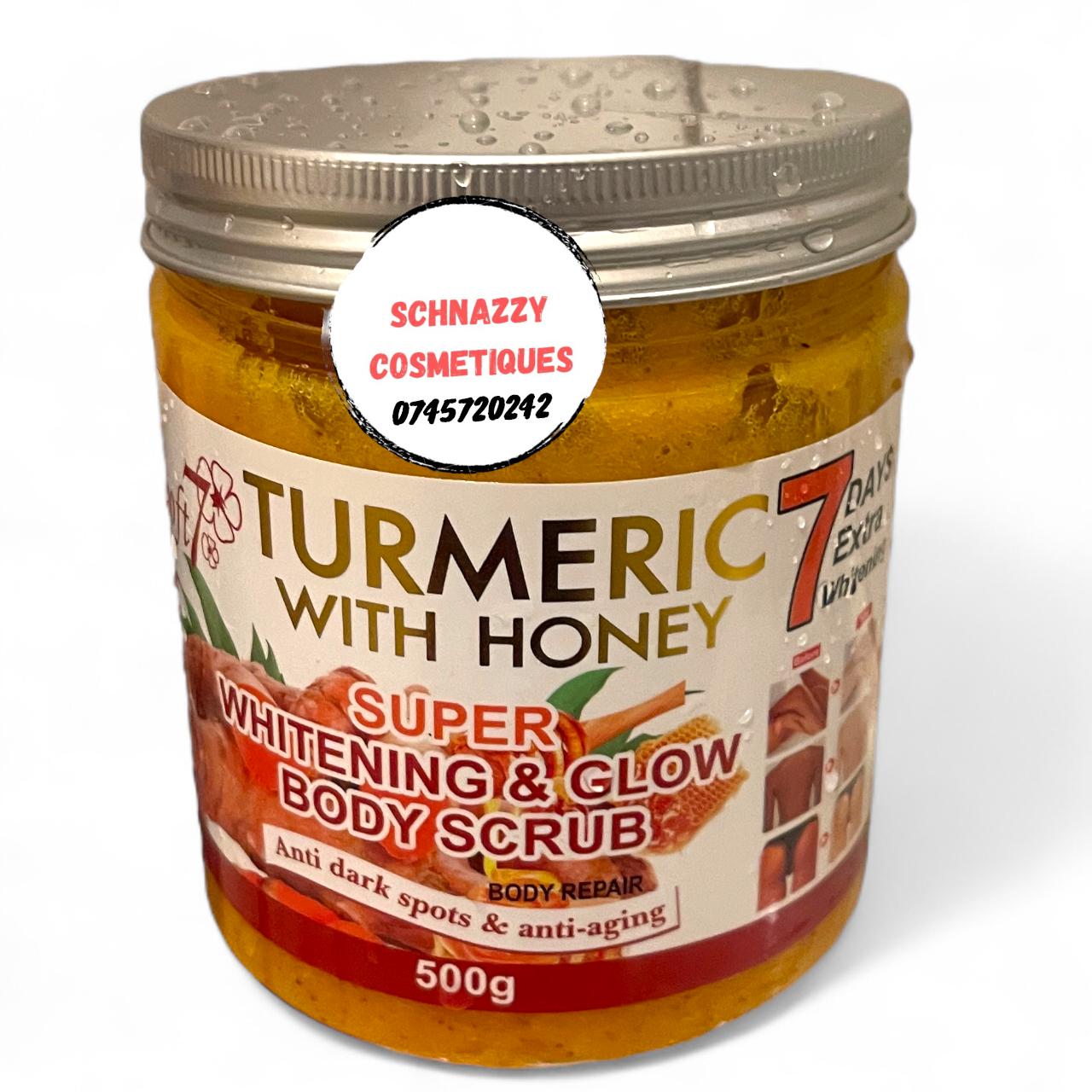 Turmeric with Honey Brightening Glow Body Scrub Smooth Soft Even Skin Tone Refined Radiant Complexion