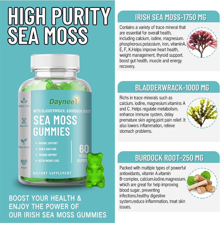 Limited Time Offer Sale!! SEAMOSS GUMMIES with Bladderwrack Burdock Root Superfood for Cells Immune Support Gut Health Hair Skin Antiaging Support