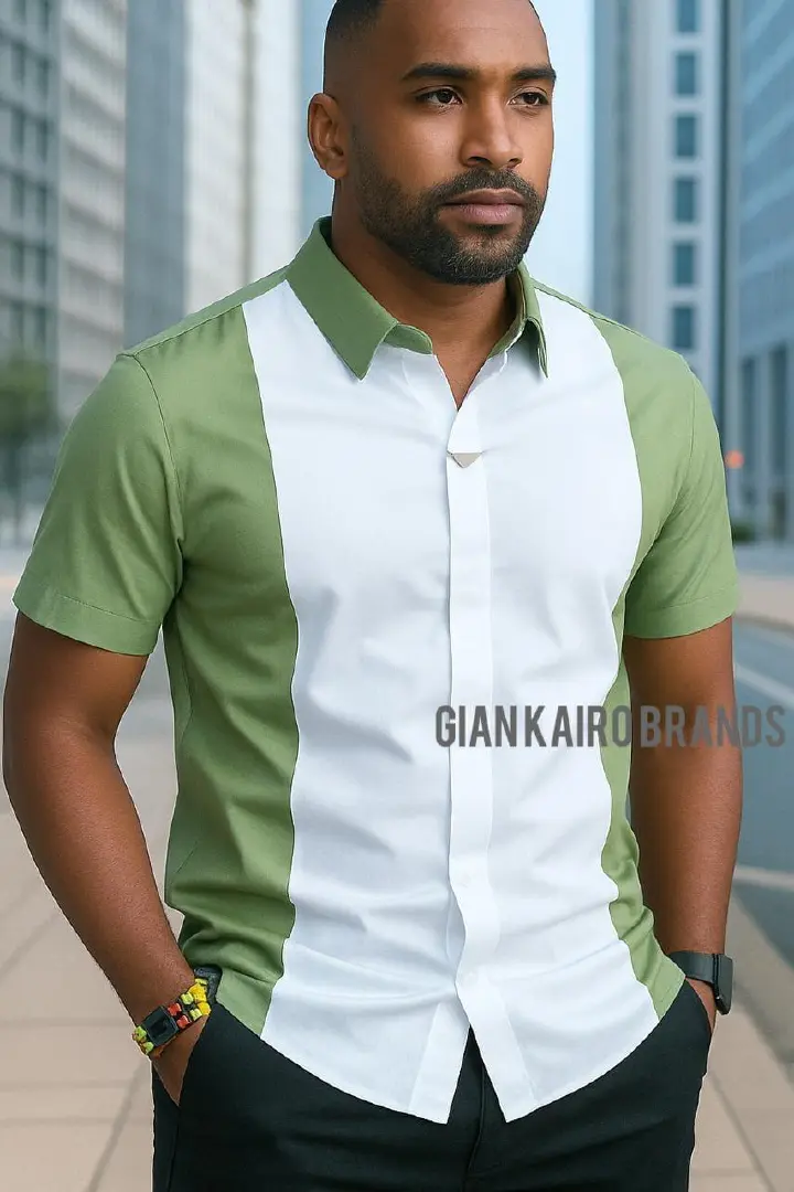 Buttonless collared V-shaped Shirts, Slim fit Cotton