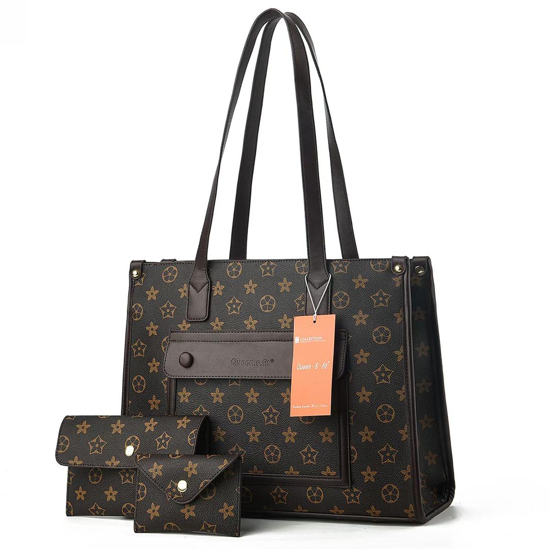 3 In 1 Ladies Shoulder Bag Cross-body bag Purse Bag Set Women Handbag Zipper Tote Bag Large Capacity Waterproof PU Leather Bag Kings Fashion