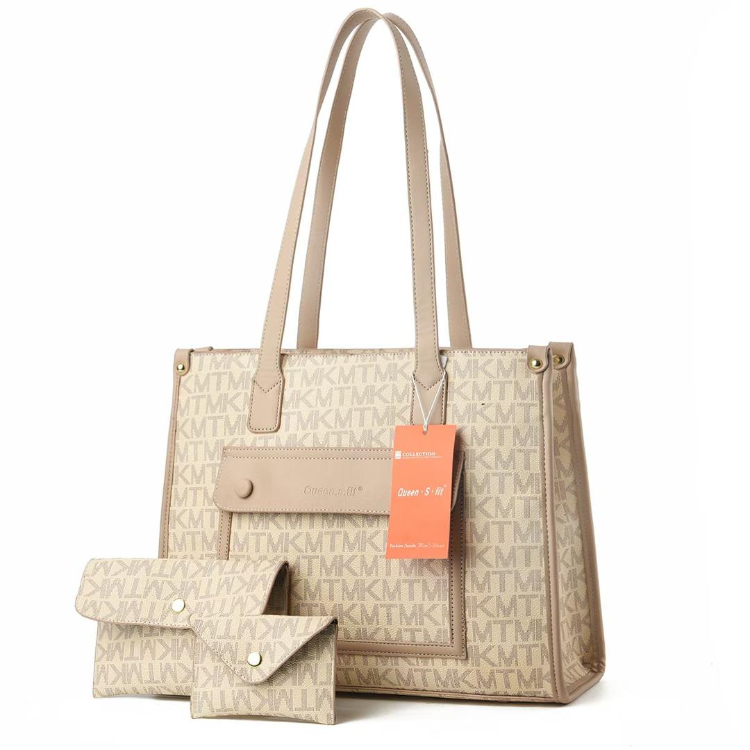 3 In 1 Ladies Shoulder Bag Cross-body bag Purse Bag Set Women Handbag Zipper Tote Bag Large Capacity Waterproof PU Leather Bag Kings Fashion