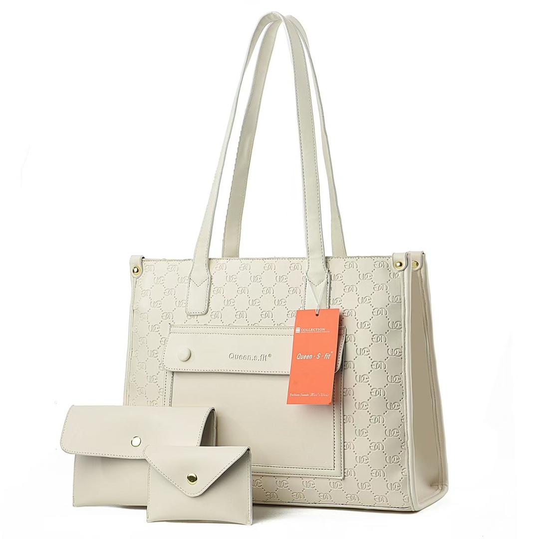 3 In 1 Ladies Shoulder Bag Cross-body bag Purse Bag Set Women Handbag Zipper Tote Bag Large Capacity Waterproof PU Leather Bag Kings Fashion