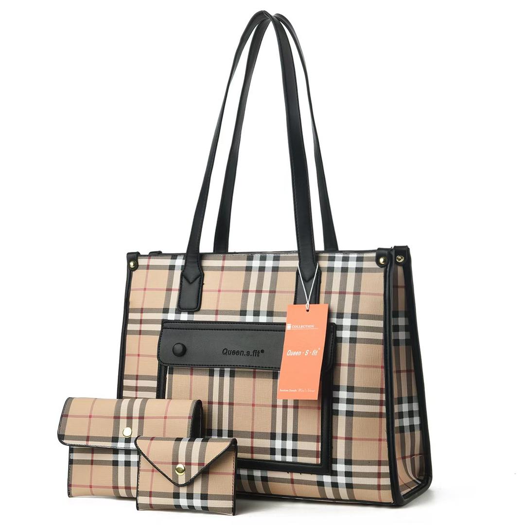 3 In 1 Ladies Shoulder Bag Cross-body bag Purse Bag Set Women Handbag Zipper Tote Bag Large Capacity Waterproof PU Leather Bag Kings Fashion