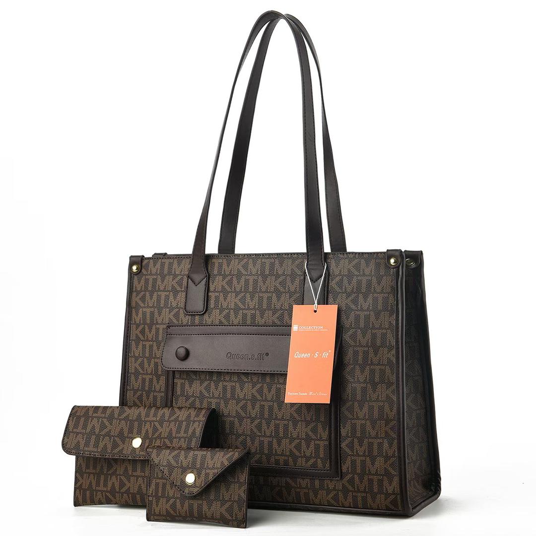 3 In 1 Ladies Shoulder Bag Cross-body bag Purse Bag Set Women Handbag Zipper Tote Bag Large Capacity Waterproof PU Leather Bag Kings Fashion