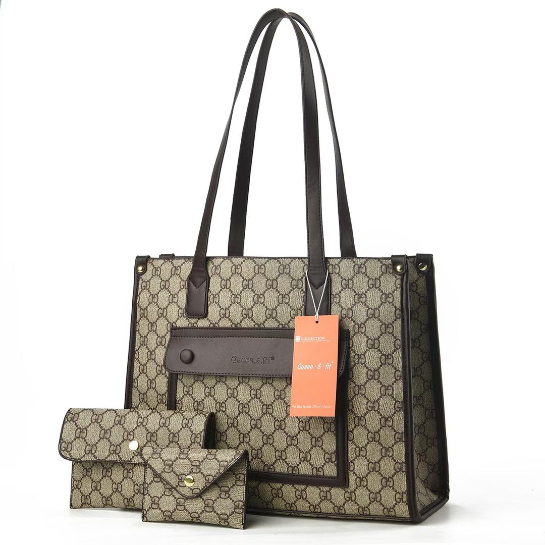 3 In 1 Ladies Shoulder Bag Cross-body bag Purse Bag Set Women Handbag Zipper Tote Bag Large Capacity Waterproof PU Leather Bag Kings Fashion