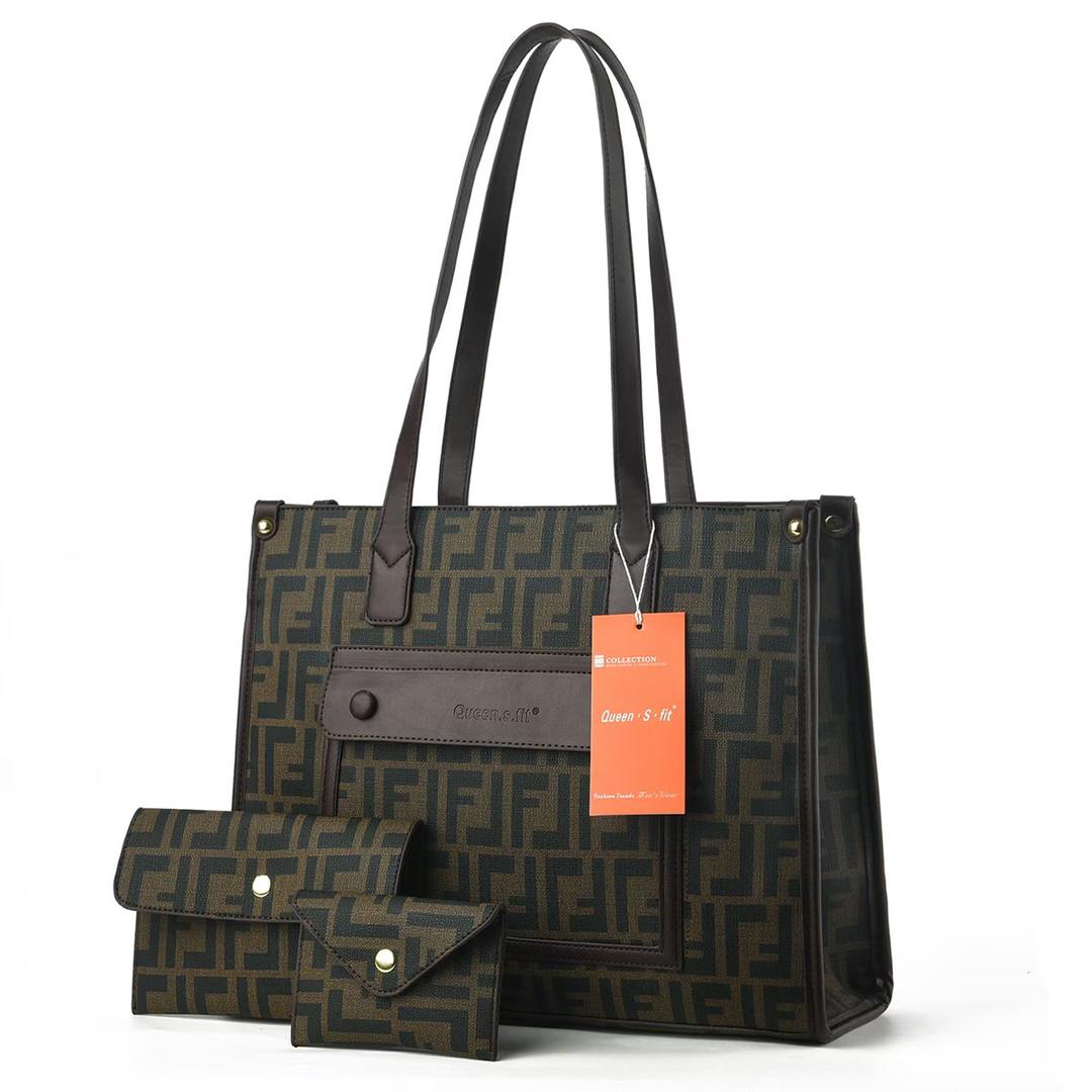 3 In 1 Ladies Shoulder Bag Cross-body bag Purse Bag Set Women Handbag Zipper Tote Bag Large Capacity Waterproof PU Leather Bag Kings Fashion