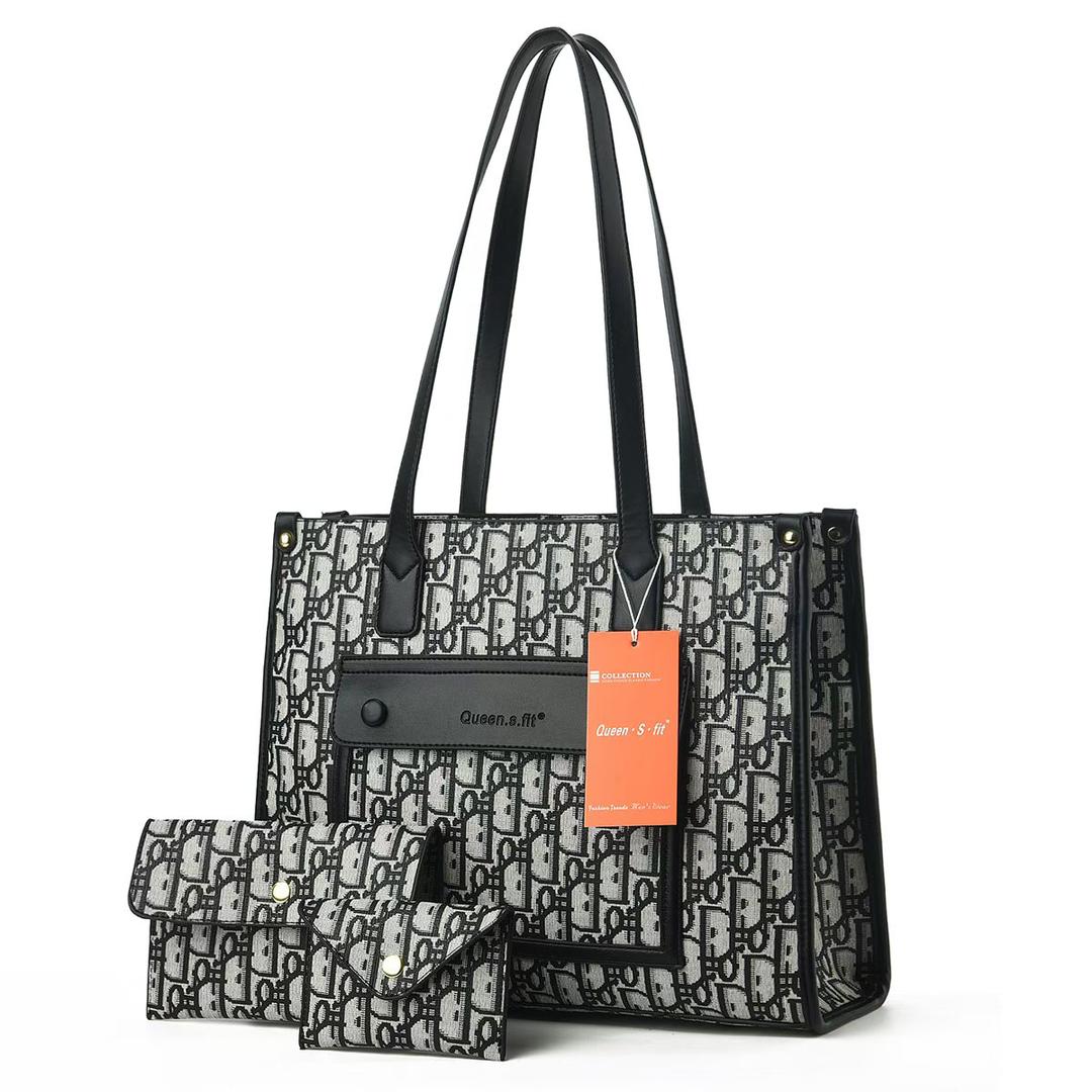 3 In 1 Ladies Shoulder Bag Cross-body bag Purse Bag Set Women Handbag Zipper Tote Bag Large Capacity Waterproof PU Leather Bag Kings Fashion