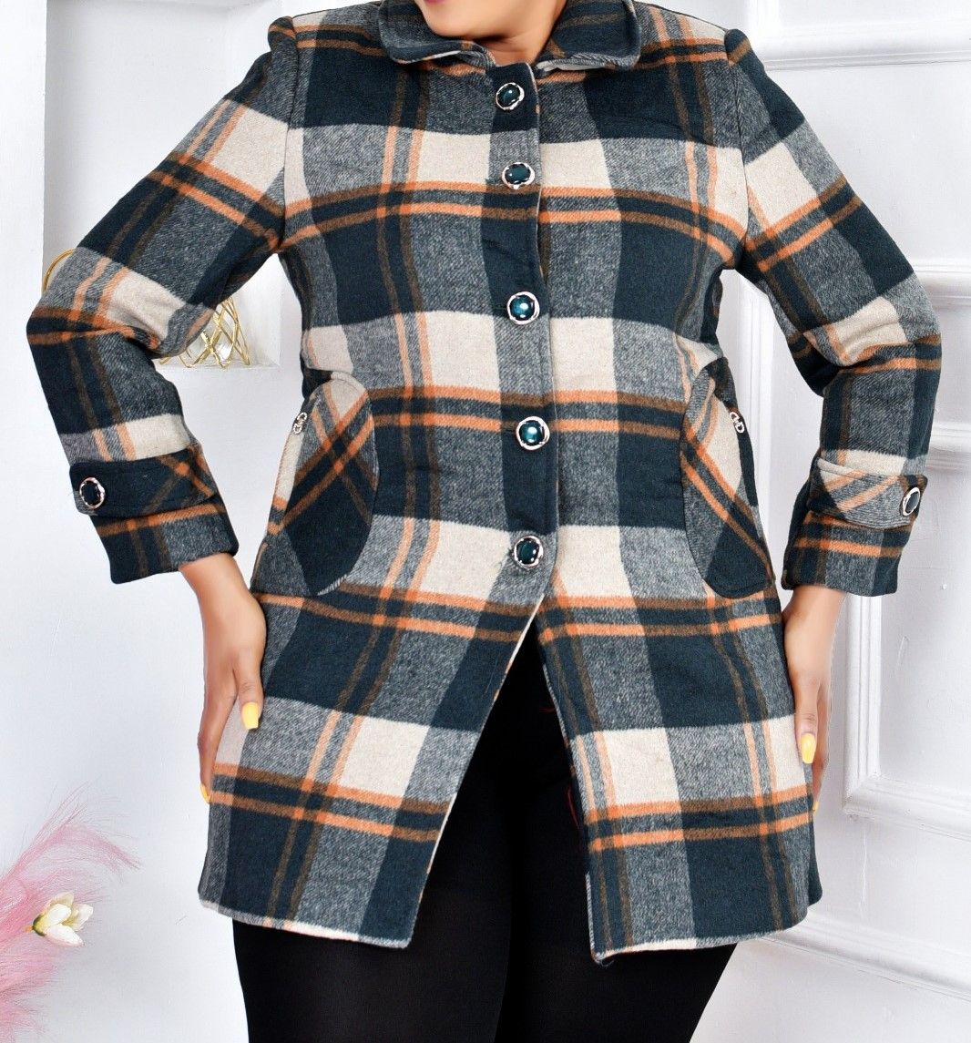 Quality hip height Plaid Trench Coats for Ladies L-4XL