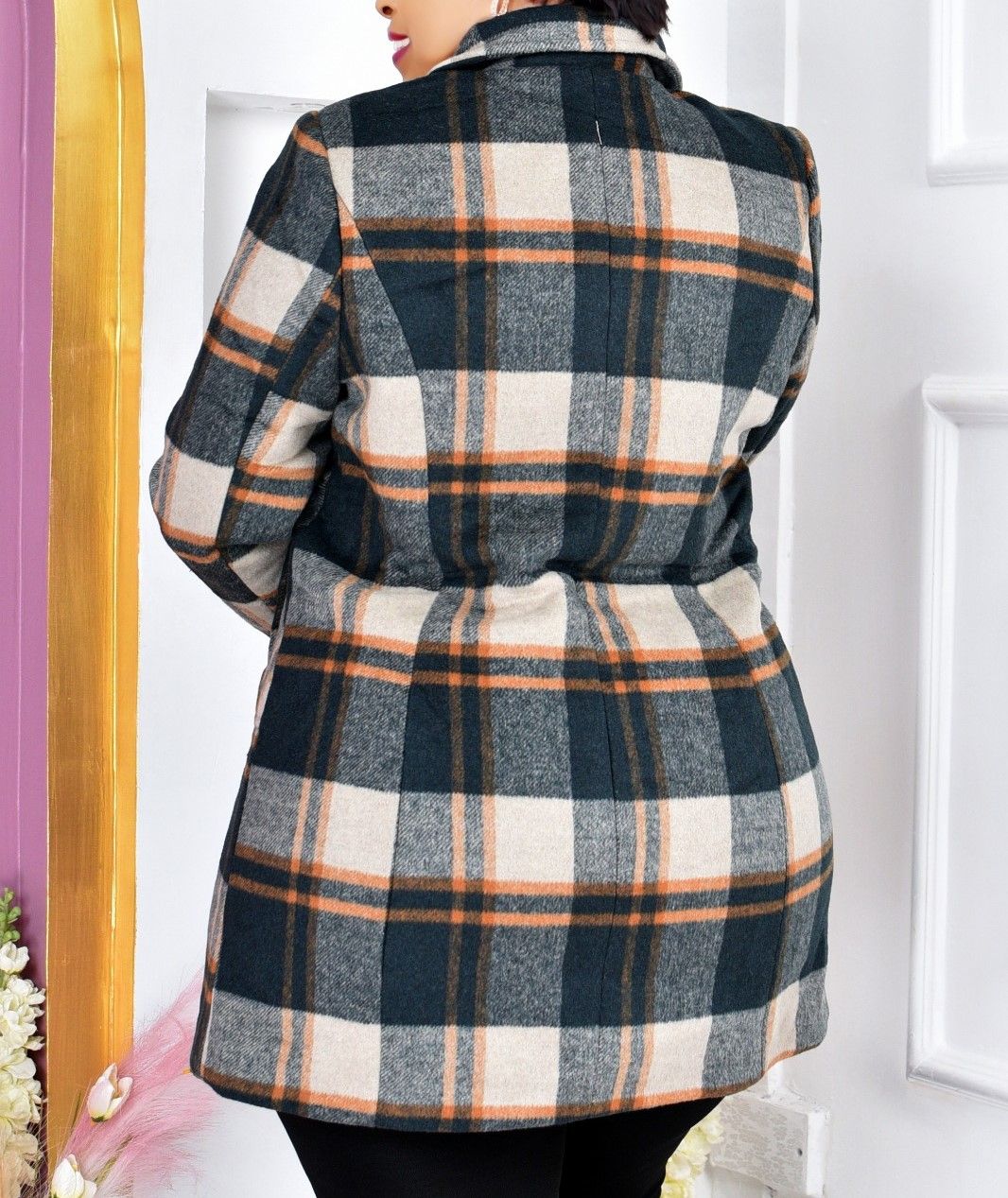 Quality hip height Plaid Trench Coats for Ladies L-4XL