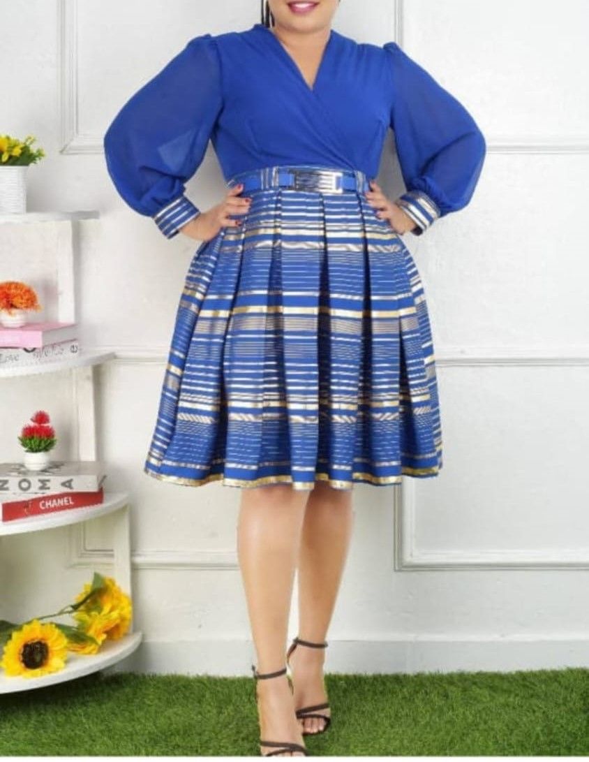 Elegant Goldline Office Midi Dress for Office and work V-shaped with a Belt size M-3XL