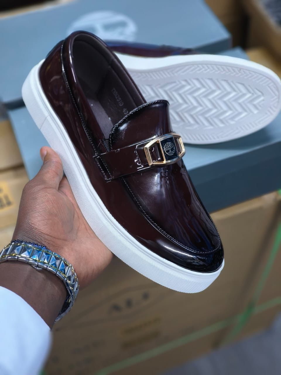 Men’s Patent Leather Official Wetlook Timberland shoes slip-ons loafers size 40-45