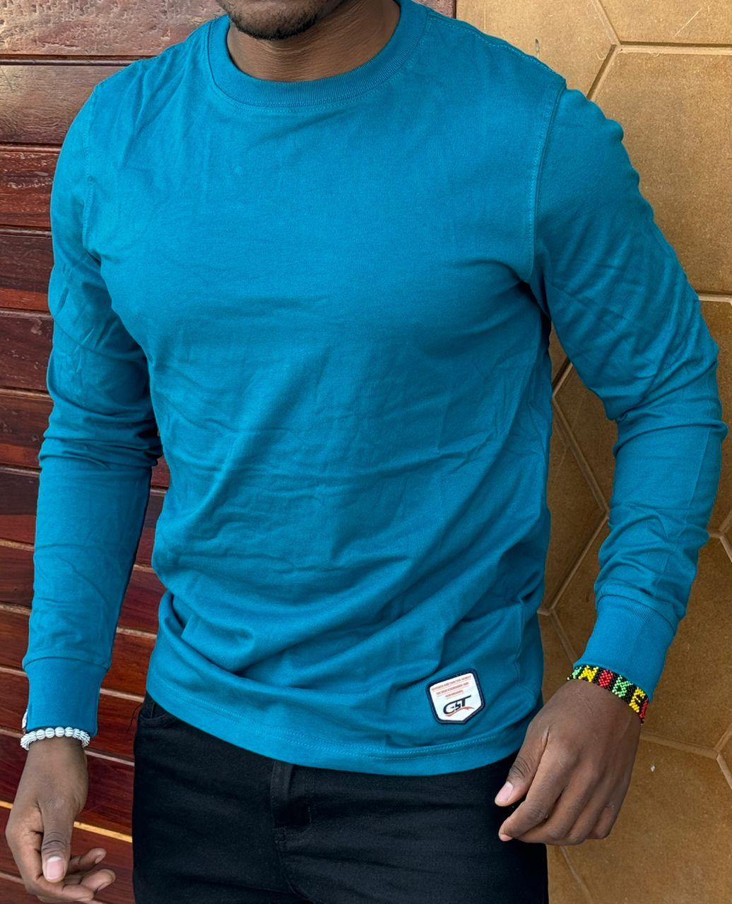 Men’s Plain Long-Sleeve Cotton T-Shirt – Sizes M-2XL