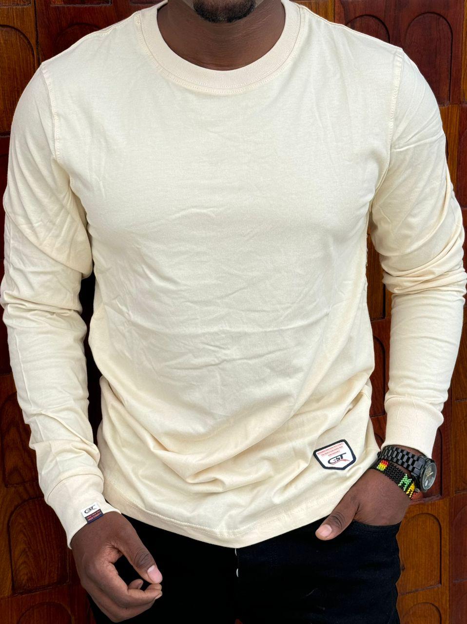 Men’s Plain Long-Sleeve Cotton T-Shirt – Sizes M-2XL