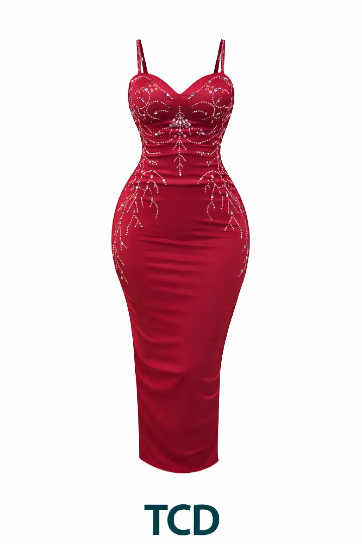 Ladies Valentines Crystal Embellished Bodycon Evening Dress