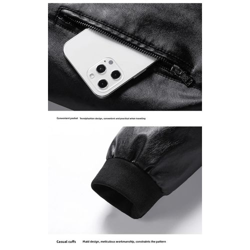 Men’s Premium Black Simple Leather Jackets Size L-5XL