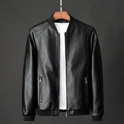 Men’s Premium Black Simple Leather Jackets Size L-5XL