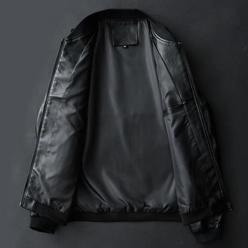 Men’s Premium Black Simple Leather Jackets Size L-5XL