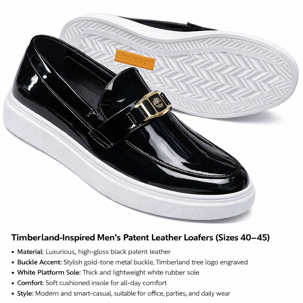 Men’s Patent Leather Official Wetlook Timberland shoes slip-ons loafers size 40-45