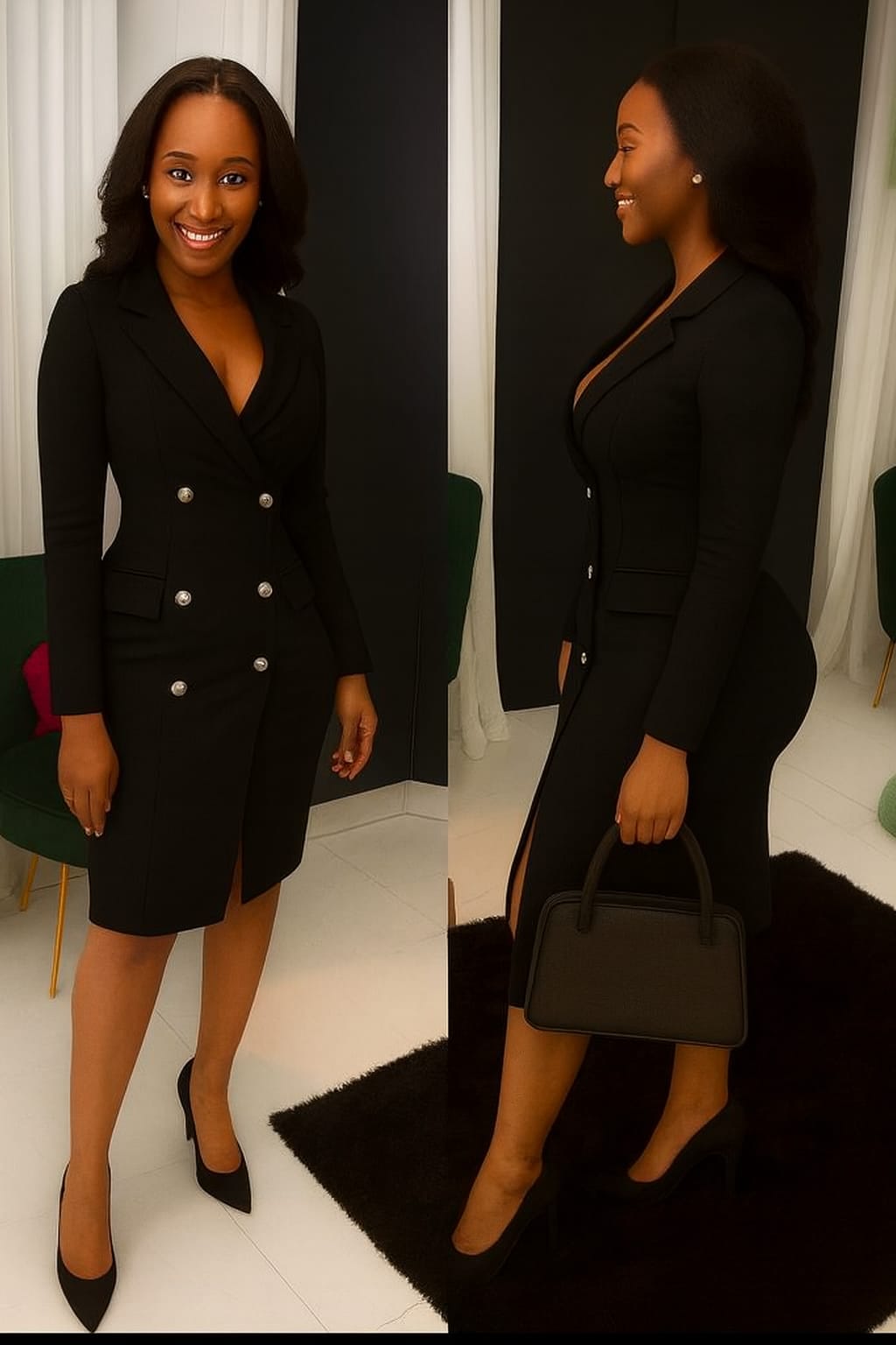Elegant Double-Breasted Blazer Dress – Chic Office & Occasion Wear Sizes M-3XL available