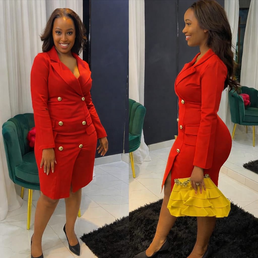 Elegant Double-Breasted Blazer Dress – Chic Office & Occasion Wear Sizes M-3XL available