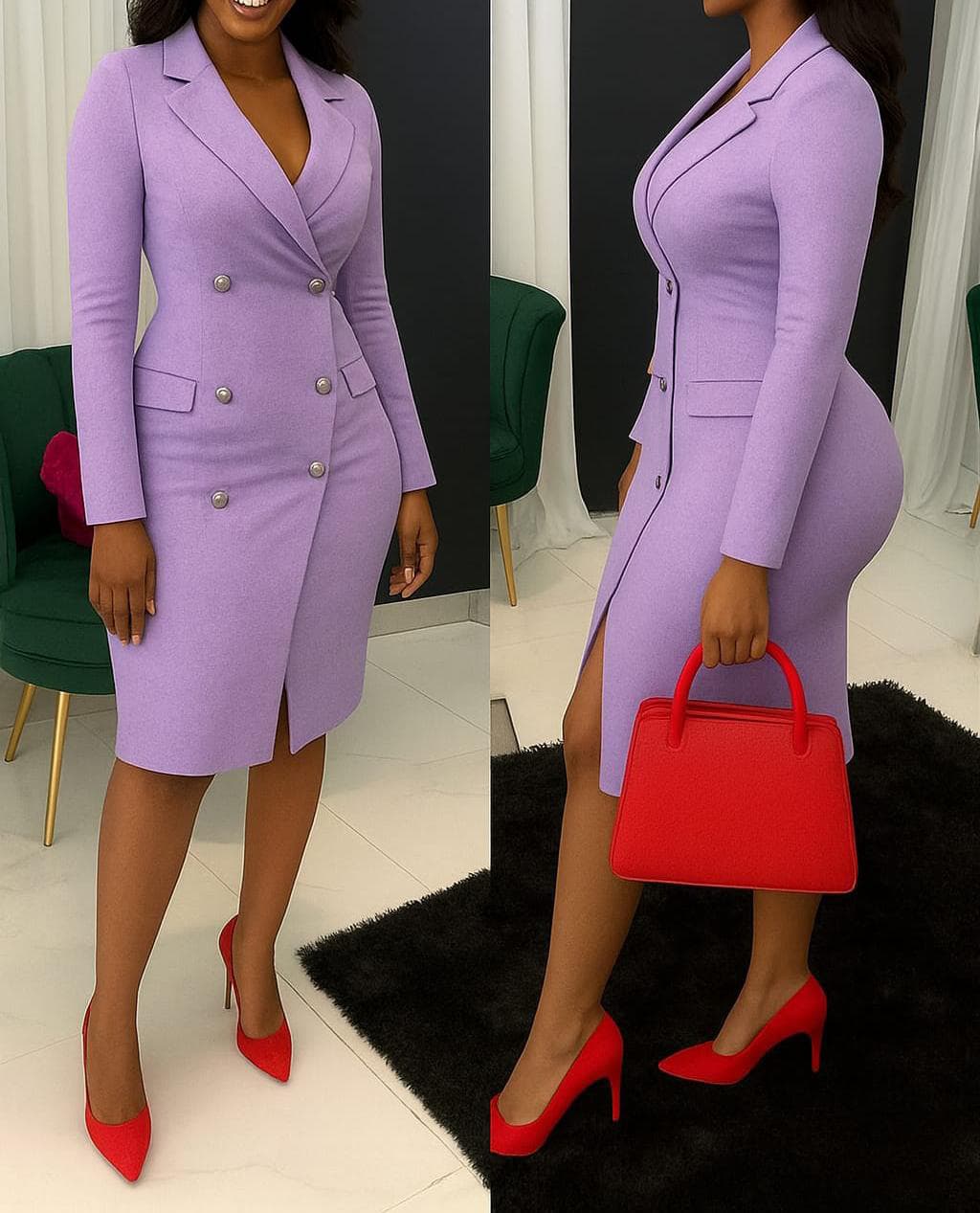Elegant Double-Breasted Blazer Dress – Chic Office & Occasion Wear Sizes M-3XL available