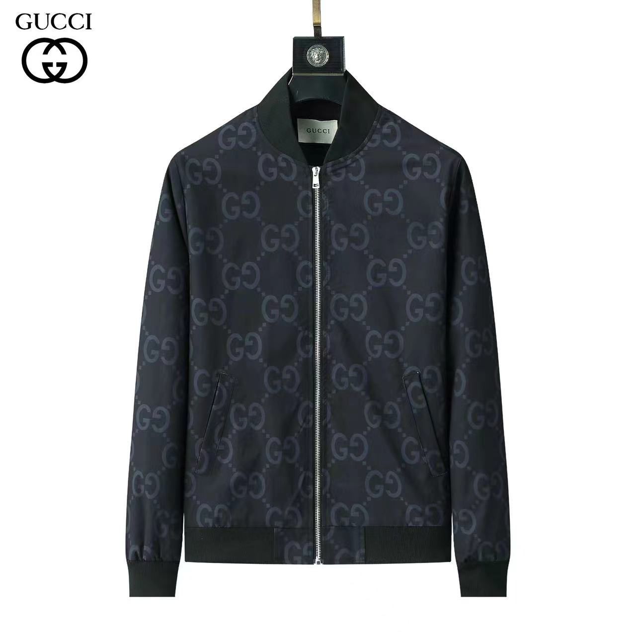 Men’s Luxury Monogram Bomber Jacket – Slim Fit Designer Streetwear Zip-Up Coat
