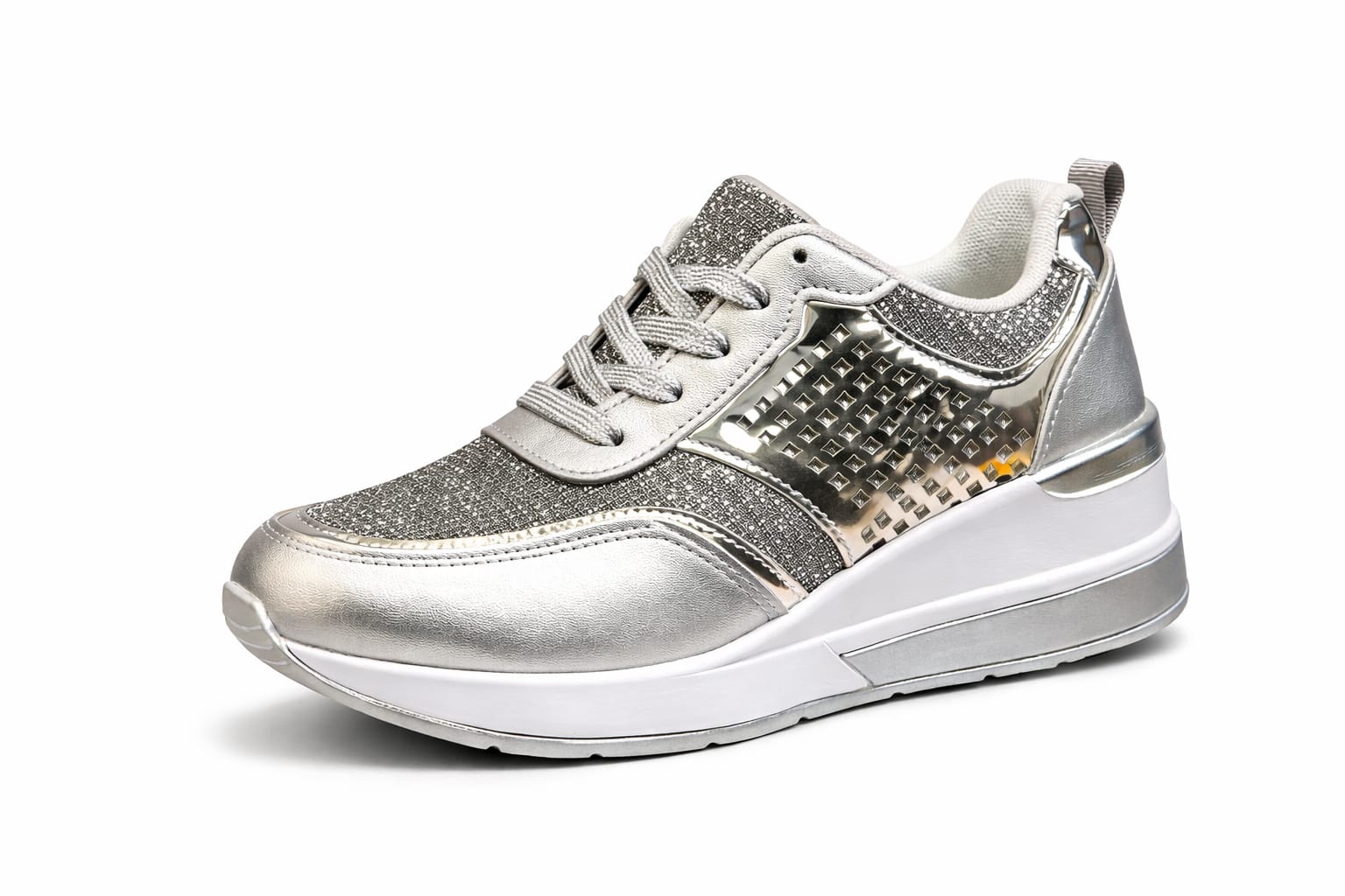 Classic Unisex Fashion Wedge Sneakers/Platform Sneakers with a Gold and Silver Finish Size 36-41
