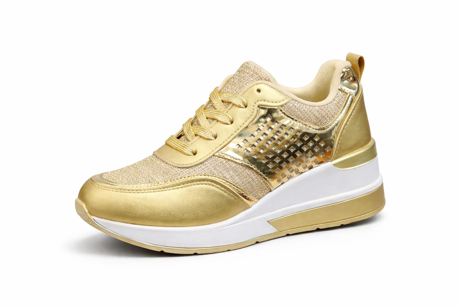 Classic Unisex Fashion Wedge Sneakers/Platform Sneakers with a Gold and Silver Finish Size 36-41