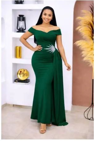 Ladies Elegant Off-Shoulder Mermaid Evening Gown Dress Size L to 2XL