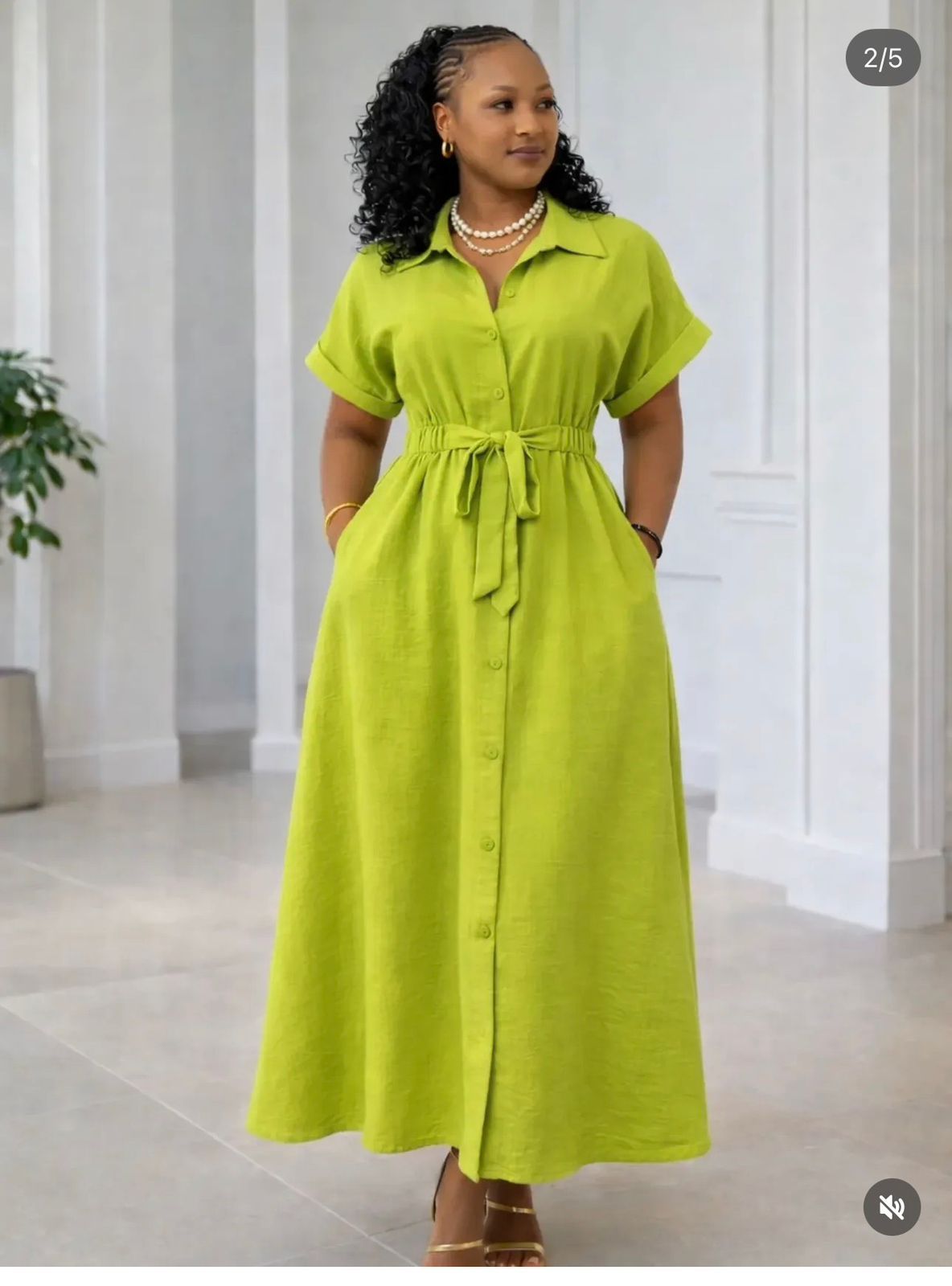 Elegant Short‑Sleeve Button‑Down Midi Dress with Waist Tie- Linen maxi dresses M to XL