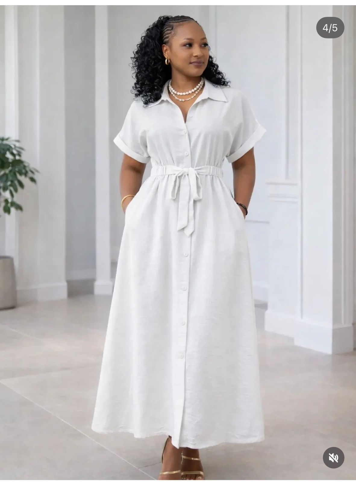 Elegant Short‑Sleeve Button‑Down Midi Dress with Waist Tie- Linen maxi dresses M to XL