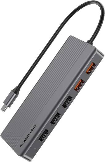 Powerology 13in1 USB-C Hub 4K HDMI Type-C 100W PD Ethernet USB SD MicroSD