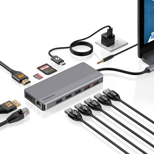 Powerology 13in1 USB-C Hub 4K HDMI Type-C 100W PD Ethernet USB SD MicroSD