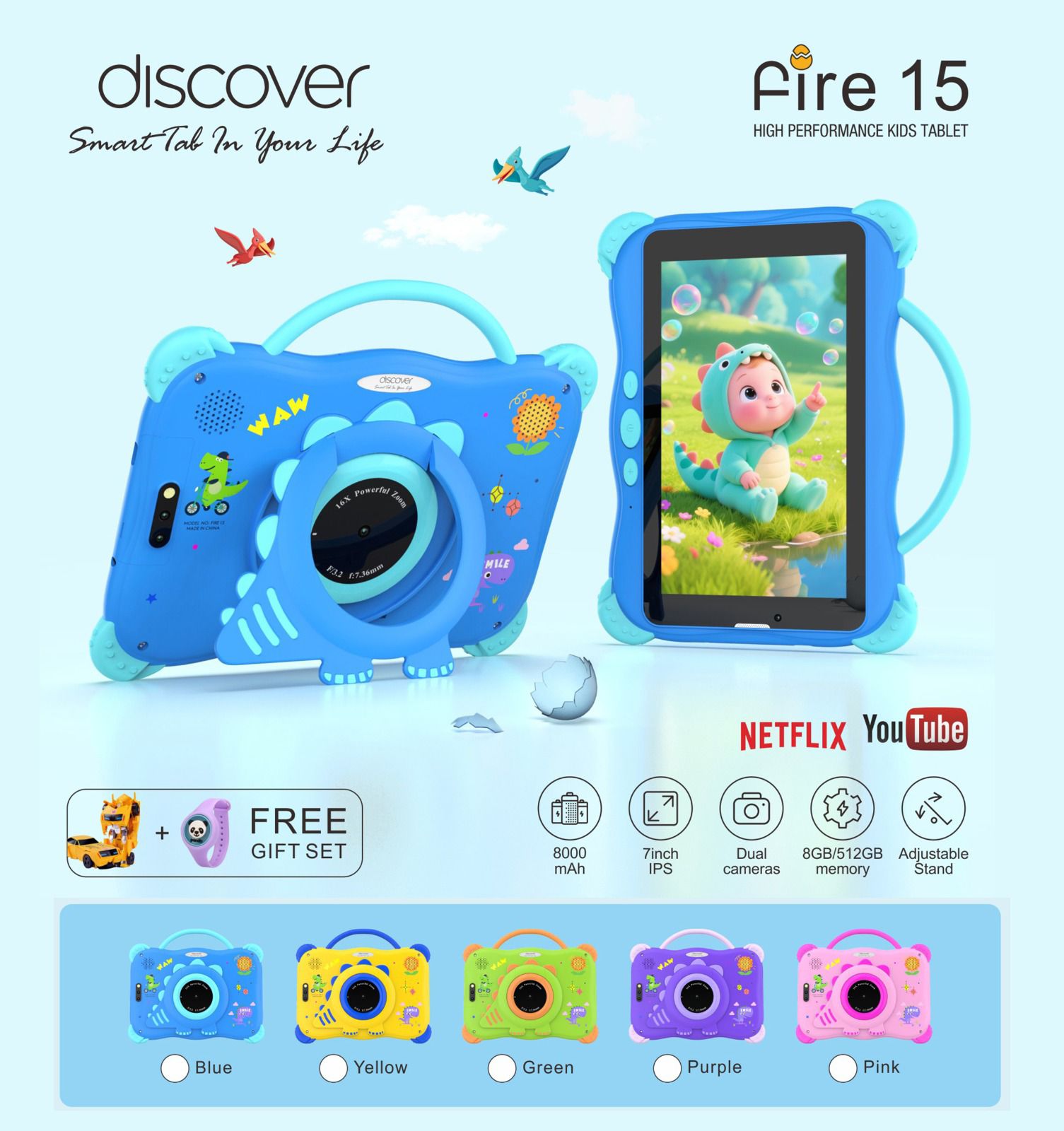 Discover New study Tablet Fire 15- 7 Inch Display, 8GB RAM, 512GB Storage Educational android tablet 8000mAh battery