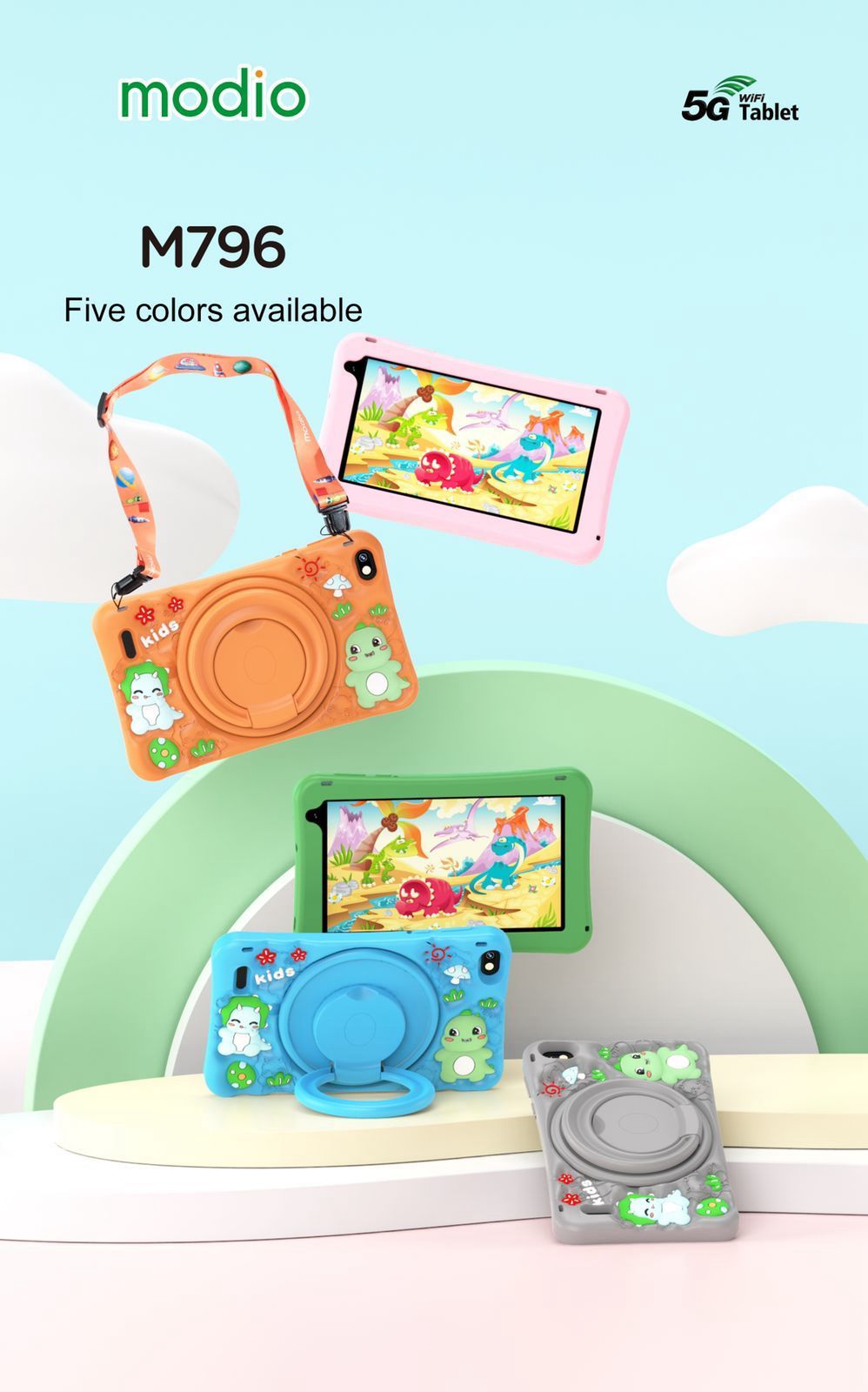 MODIO  M796 NEW EDITION KIDS TABLET 256GB/6GB WITH RUBBER COVER WATCH STICKERS TOUCH PEN+FREE HEADPHONES