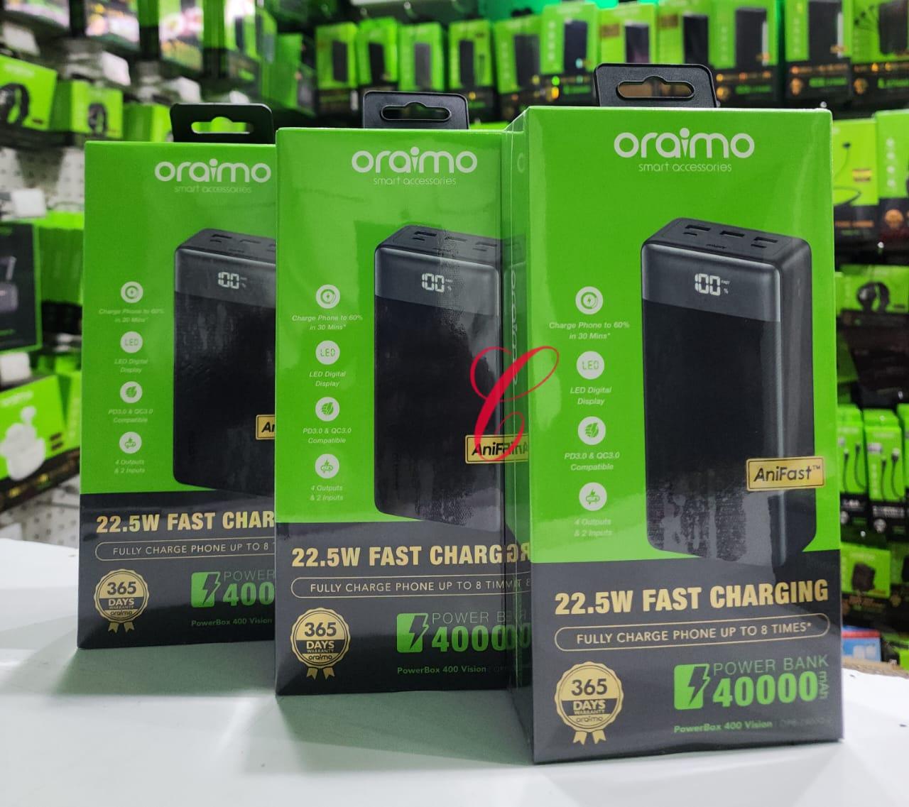 Oraimo PowerBox 400 Vision OPB-7400Q 40,000mAh 22.5W fast charging power banks with LED digital display