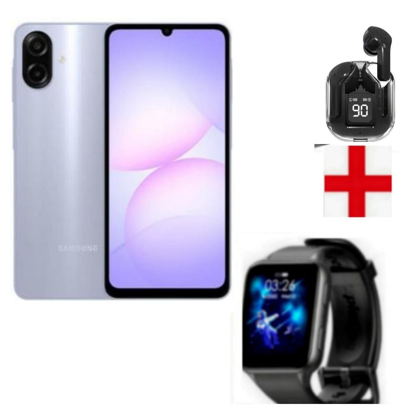 Samsung Galaxy A07, 6.7'' Display, 4GB RAM + 128GB ROM (Dual Sim) 50MP Camera, 5000mAh+PODS AND WATCH